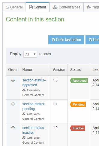 Content status: approved, pending and inactive