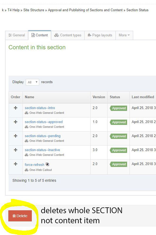 Deleting a section (not content)