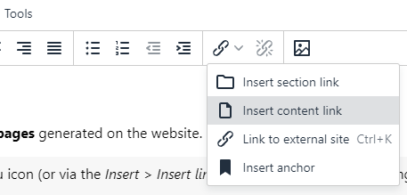 Screenshot of content link menu location