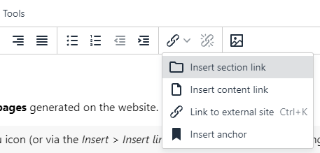 Screenshot of section link menu location