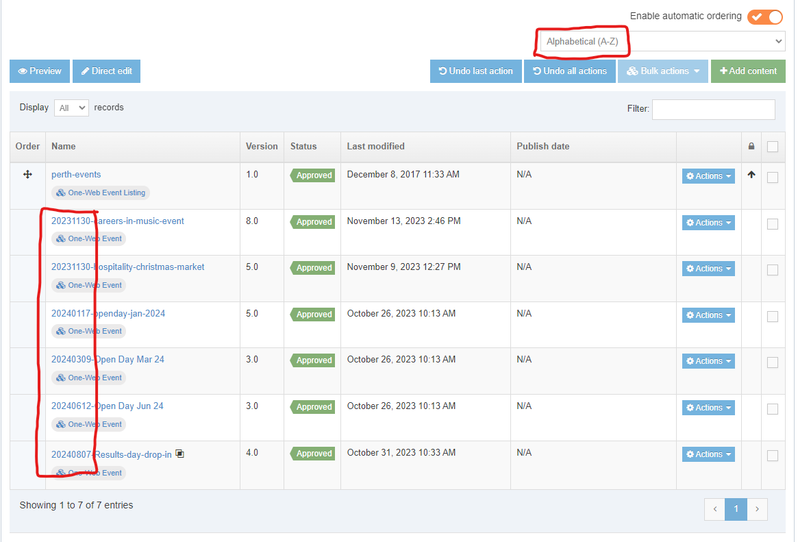 Screenshot of T4 settings for events by closest first