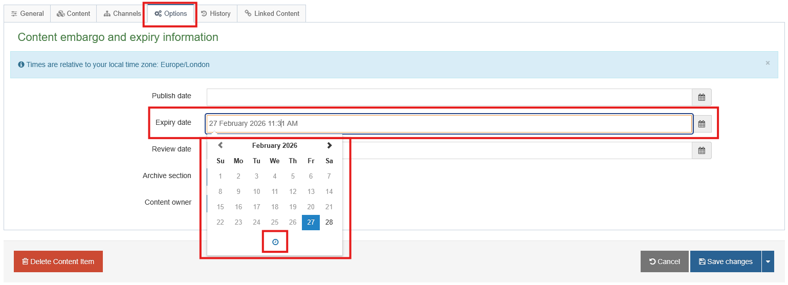 Screenshot of expiry date options Screenshot of expiry date options