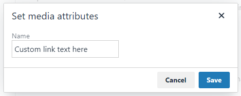 Screenshot of the name field for customising media item link text