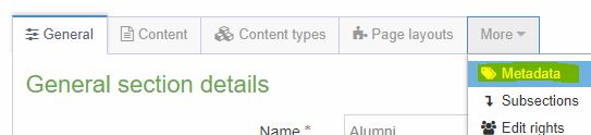Metadata section menu option