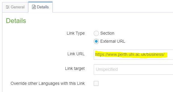 External link options.
